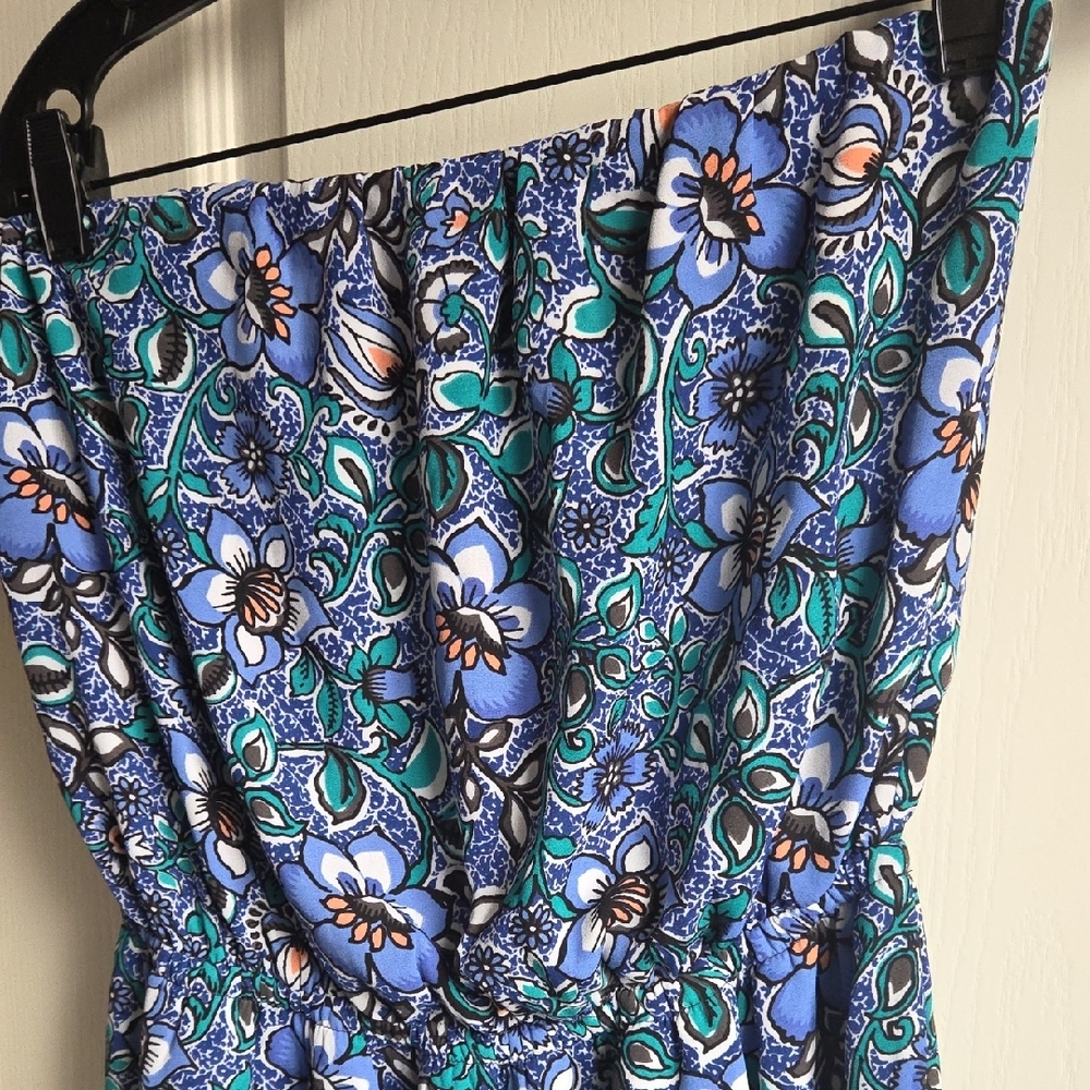 Express Blue Floral Strapless Dress - Picture 2 of 7